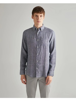 Gant Erkek Lacivert Regular Fit Keten Gömlek