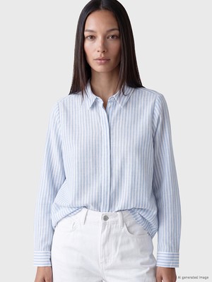 LC Waikiki Lcw Everyday Mavi Çizgili Poplin Kadın Gömlek Tunik