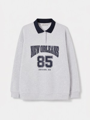 LC Waikiki Lcw Modest Gri Baskılı Kadın Kalın Sweatshirt Tunik