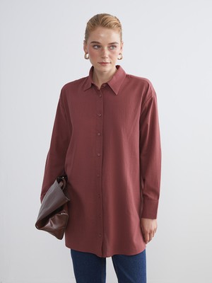 LC Waikiki Lcw Modest Bordo Loose Fit Kadın Gömlek Tunik