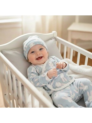 Masal Bebek Tavşan Baskılı Kız Bebek Üçlü Set