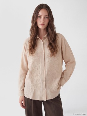 LC Waikiki Lcw Modest Bej Nakışlı Kadın Gömlek Tunik