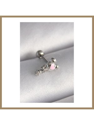 Bezos 316L Çelik Gümüş Renk Zirkon Taş Detay Pembe Kalp Işleme Tragus Piercing 22