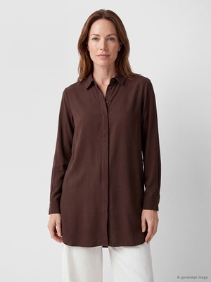 LC Waikiki Lcw Grace Kahverengi Regular Fit Kadın Gömlek Tunik