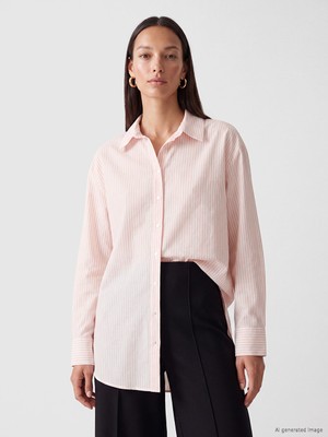 LC Waikiki Lcw Everyday Turuncu Çizgili Poplin Kadın Gömlek Tunik
