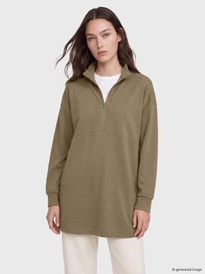 LC Waikiki Lcw Modest Haki Dik Yaka Soft Touch Kadın Sweatshirt Tunik