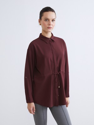 LC Waikiki Lcwaıkıkı Classic Bordo Beli Bağlamalı Kadın Gömlek Tunik