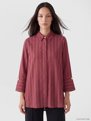 LC Waikiki Lcw Everyday Bordo Çizgili Kadın Gömlek Tunik