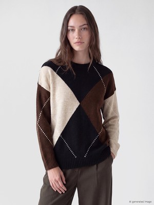 LC Waikiki Lcw Modest Siyah Baklava Desenli Kadın Triko Tunik
