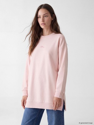 LC Waikiki Lcw Modest Pembe Kadın Kalın Sweatshirt Tunik