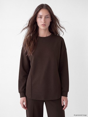 LC Waikiki Lcw Modest Kahverengi Soft Touch Kadın Sweatshirt Tunik