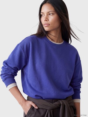 LC Waikiki Lcw Modest Lacivert Bisiklet Yaka Kadın Sweatshirt Tunik