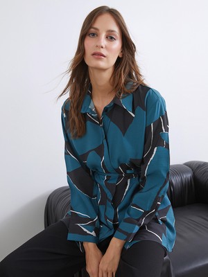 LC Waikiki Lcw Modest Yeşil Modal Karışımlı Desenli Kadın Gömlek Tunik