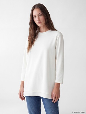 LC Waikiki Lcw Modest Beyaz Soft Touch Oversize Kadın Sweatshirt Tunik