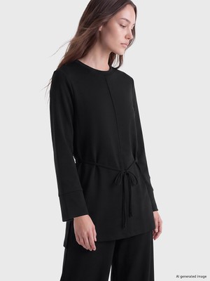 LC Waikiki Lcw Modest Siyah Soft Touch Kadın Sweatshirt Tunik