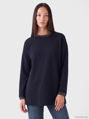 LC Waikiki Lcw Everyday Lacivert Soft Touch Oversize Kadın Sweatshirt Tunik