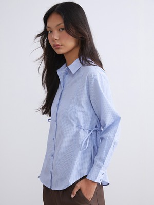 LC Waikiki Lcw Modest Lacivert Çizgili Poplin Kadın Gömlek Tunik