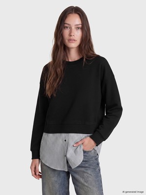 LC Waikiki Lcw Modest Siyah Soft Touch Kadın Sweatshirt Tunik