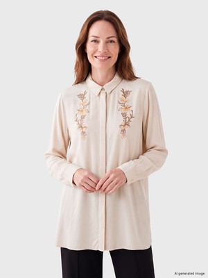 LC Waikiki Lcw Grace Bej Nakışlı Kadın Gömlek Tunik