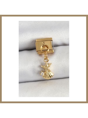Bezos 316L Çelik Sallantılı Zirkon Taşlı Deniz Yıldızı ve Istiridye Model Gold Renk Nomination Charm 22