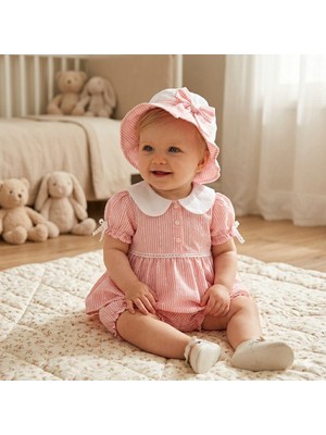 Masal Bebek Şapkalı Kol Fiyonk Detaylı 3'lü Takım Pembe