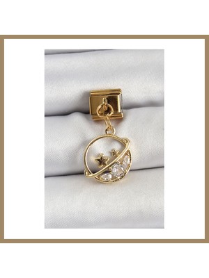 Bezos 316L Çelik Sallantılı Zirkon Taşlı Satürn Model Gold Renk Nomination Charm 22