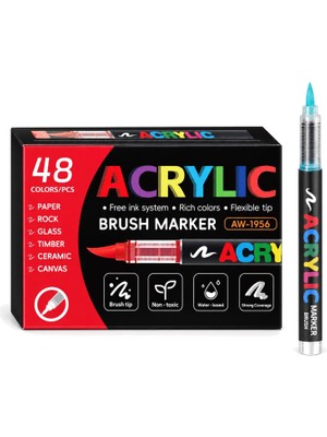 Akrilik Brush Marker Kalem Seti, Esnek Fırça Uçlu (48 Renk)
