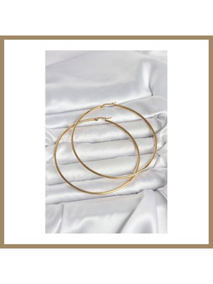 Bezos 316L Çelik Gold Renk 80 mm Kadın Halka Küpe 22