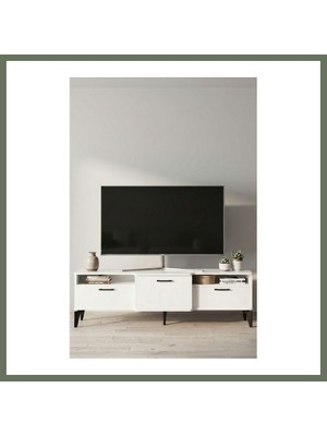 Bezos Mistral Tv Sehpası Metalik Beyaz 160X40 cm Bezos1