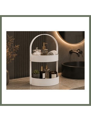 Bezos 3D Baskı Iki Katlı Banyo Düzenleyici - Taşınabilir Organizer ve Saklama Standı-Beyaz Bezos1