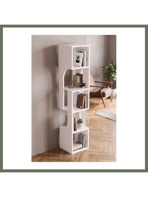 Bezos Kitaplık Ahşap Dekoratif Raf 5 Katlı Modern Çok Amaçlı Kitaplık Salon Ofis Kitaplığı 7067 Beyaz Bezos1