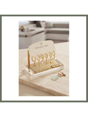 Bezos 316L Çelik Gold Renk Deniz Konspeti Küpe Seti Bezos1
