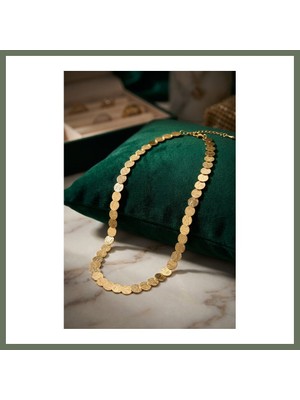 Bezos Plaka Model Gold Renk Pirinç Kadın Kolye Bezos1