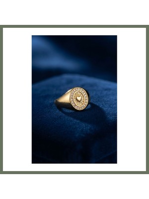Bezos Zirkon Taşlı Kalp Detaylı Gold Renk Kadın Yüzük Bezos1