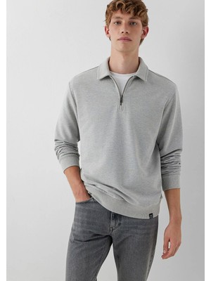 Mavi Yarı Fermuarlı Gri Polo Sweatshirt 0S10622-88467