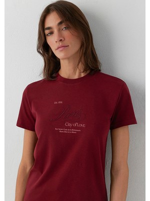 Mavi Paris Baskılı Bordo Tişört 1614259-85633