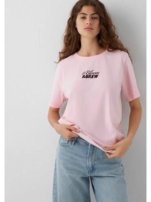 Mavi Slogan Baskılı Pembe Tişört 1614165-89200