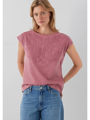 Mavi Nakış Detaylı Pembe Tişört 1614369-90485