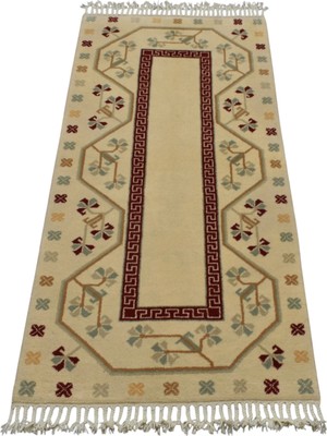 Zehra Abla Halı Yeni El Dokuma Modern Çiçekli Milas Muğla Mini Yolluk Yün Halı 7652