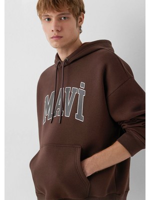 Mavi Mavi Logo Baskılı Kapüşonlu Kahverengi Sweatshirt 067149-88062