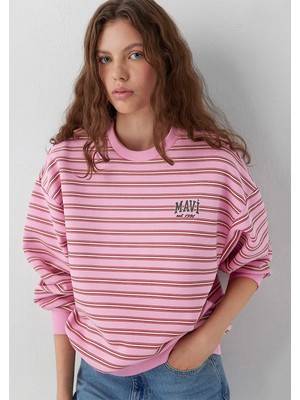 Mavi Mavi Logo Çizgili Pembe Sweatshirt 1S20092-91734