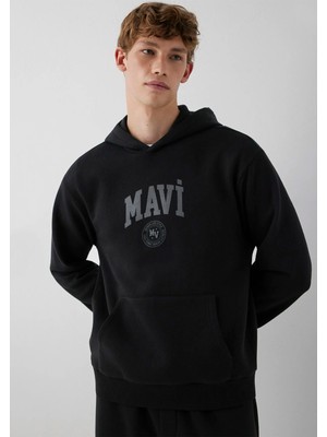 Mavi Mavi Logo Baskılı Kapüşonlu Siyah Sweatshirt 0S10646-900