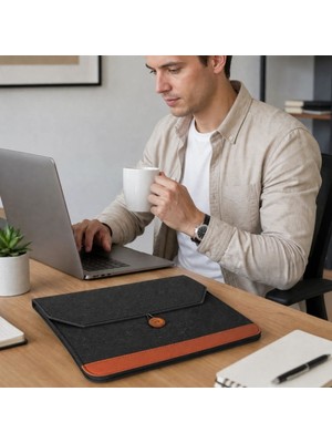 Str Store 15.6 Inç Düğmeli Keçe Laptop ve Evrak Çantası, Notebook Bilgisayar ve Dosya Taşıma Çantası