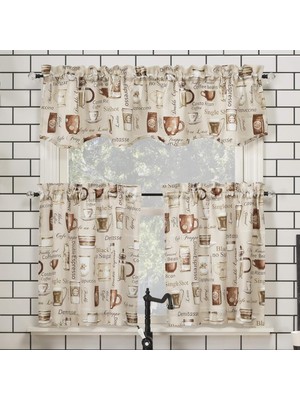 Bristol Coffee Shop Yarı Şeffaf Çubuk Cep Mutfak Perdesi Saçak ve Kat Seti, 137 cm x 60 cm 3 Par