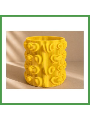 Soi Home 3D Baskı Kalpli Dekoratif Vazo - Modern Çiçeklik ve Masaüstü Süsü-Sarı Soı