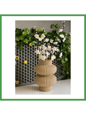 Soi Home 3D Baskı Modern Çift Halkalı Dekoratif Vazo - Minimal Çiçek Vazosu, Masaüstü Ev ve Ofis Dekoru-Bej Soı