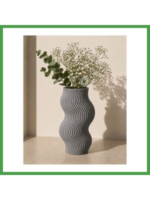 Soi Home 3D Baskı Dalgalı Dekoratif Vazo - Modern Masaüstü ve Ev Dekorasyon Objesi-Gri Soı