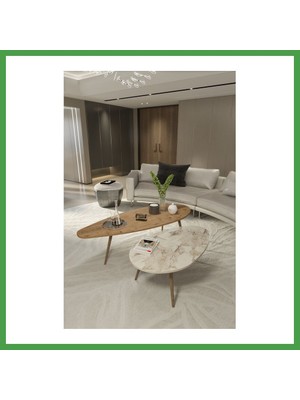 Soi Home Elips Orta Sehpa Seti Suntalam Ceviz Ekru 116X46 Soı