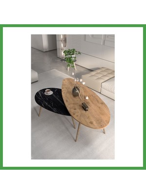 Soi Home Elips Orta Sehpa Seti Suntalam Ceviz Siyah 116X46 Soı