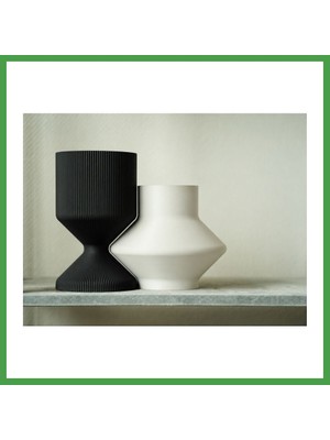 Soi Home 3D Baskı Modern Dekoratif Ikili Vazo Seti - Minimalist Çizgili Çiçek Vazosu-Siyah-Beyaz Soı